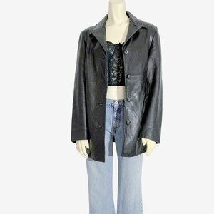 Vintage Black Leather Blazer Coat by DANIER / Made in Canada / size Small